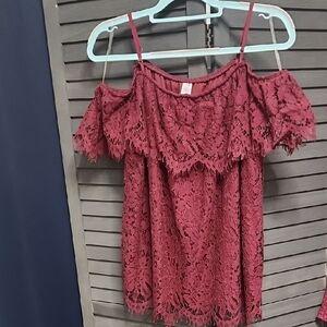No Boundaries Lace Off-Shoulder Top - Burgundy